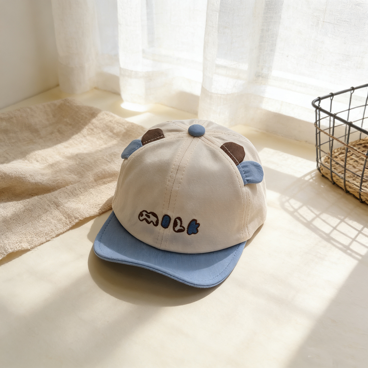 Embroidery Letter - Children's style three-dimensional panda ears, soft-brimmed
