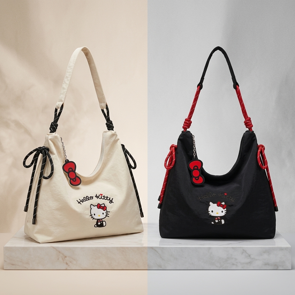 Embroidery Bag - Hello Kitty Knot Canvas Tote Bag