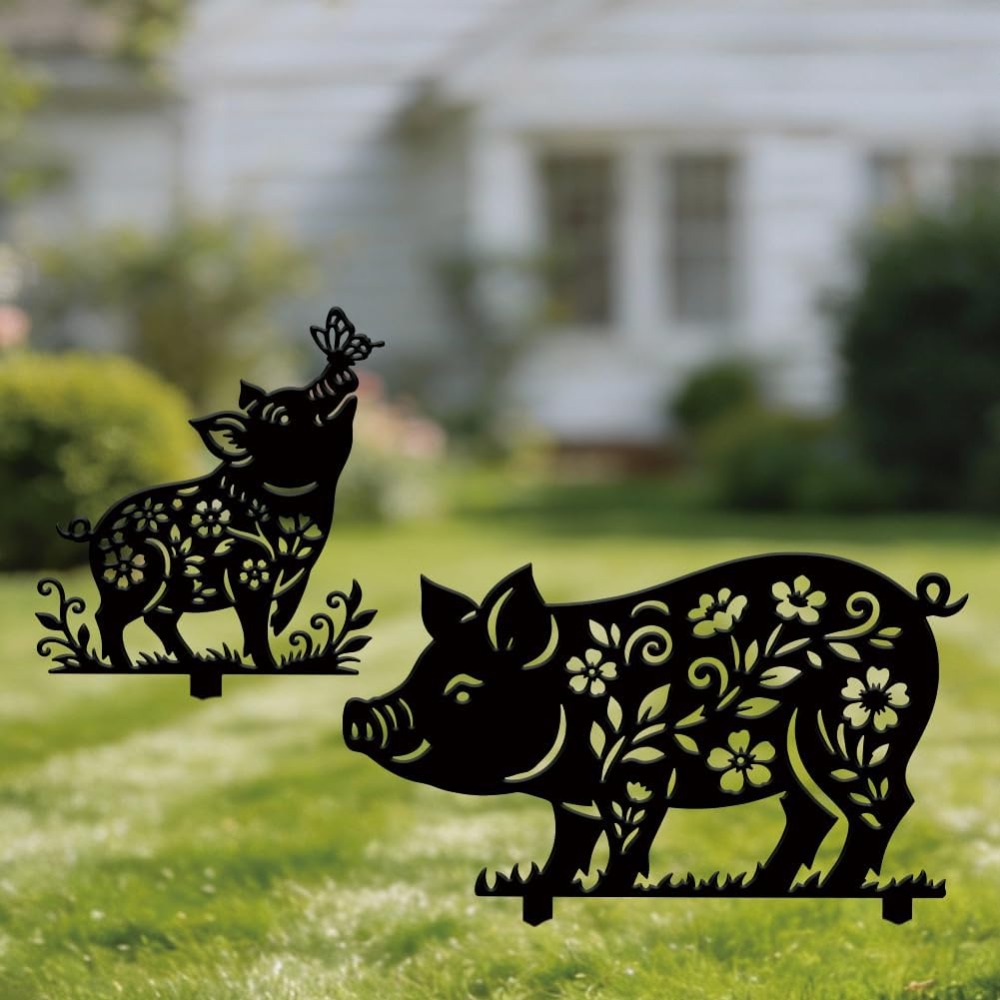 Embroidery Garden - 2pcs Floral Pig Garden Decor Signs,