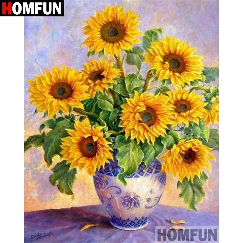 HOMFUN 5D DIY Diamond Painting - Embroidery Yellow Flower ulasan dan harga