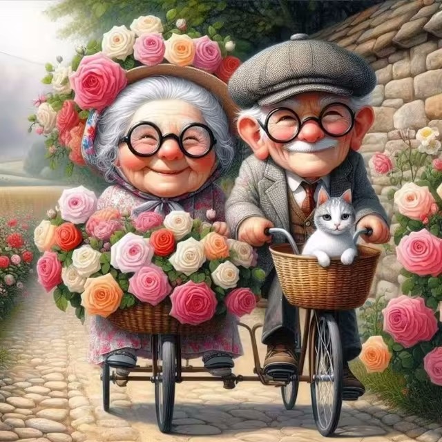 Cartoon Happy Old Couple 5D Fu - Embroidery Kit ulasan dan harga