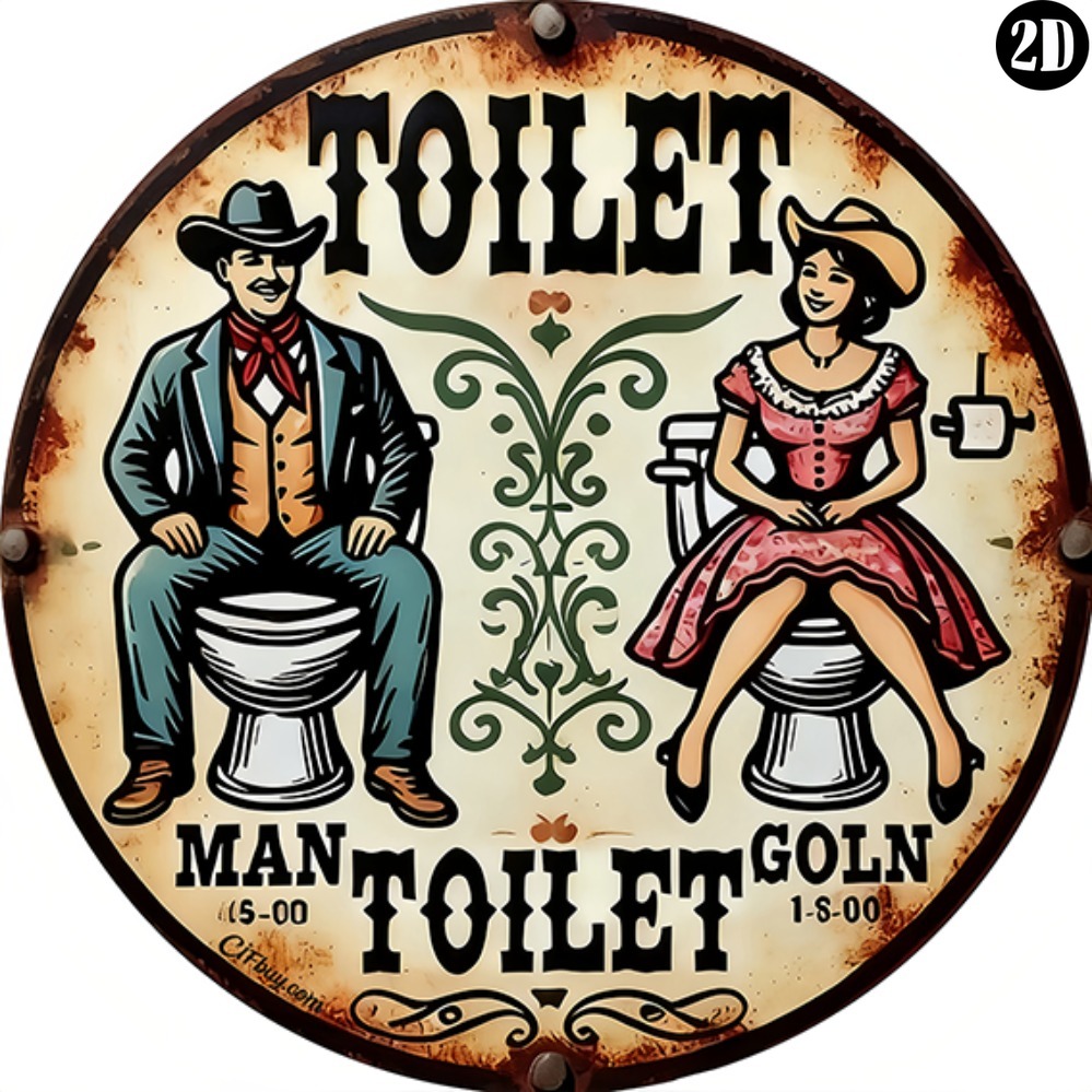 Vintage Cowboy Toilet Round Me - Embroidery Water ulasan dan harga
