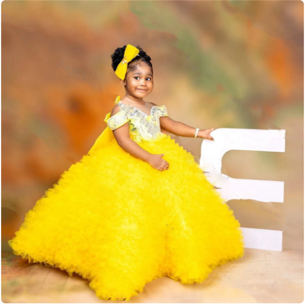 Lovely Yellow Flower Girls Dre - Embroidery Yellow Flower ulasan dan harga