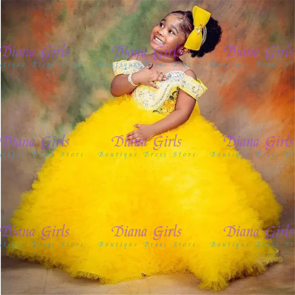 Lovely Yellow Flower Girls Dre - Embroidery Yellow Flower ulasan dan harga