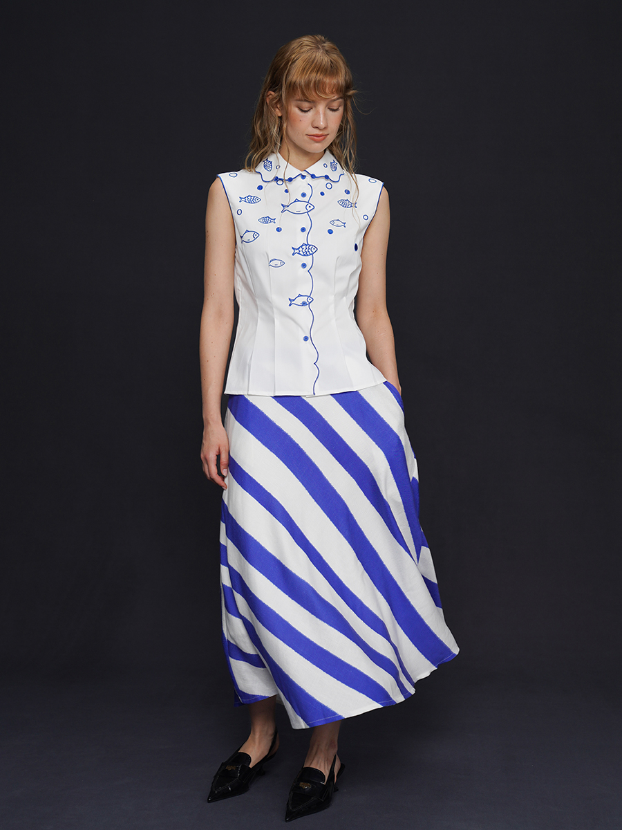 Ladies' Summer Fishbone Embroi - Embroidery Jersey ulasan dan harga
