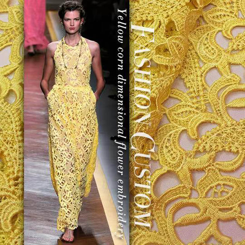 high-end lace cloth yellow ste - Embroidery Yellow Flower ulasan dan harga