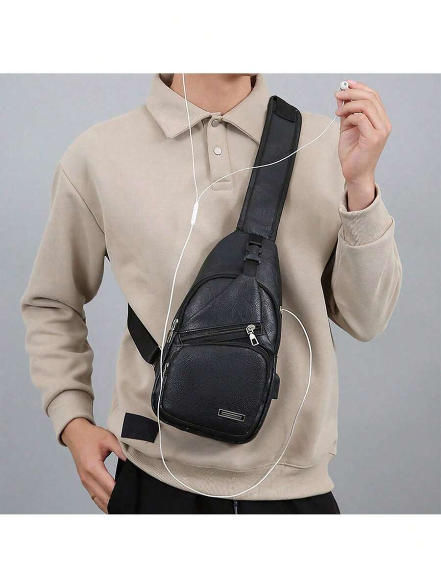 Mens PU Leather Sling Bag With - Embroidery Bag ulasan dan harga