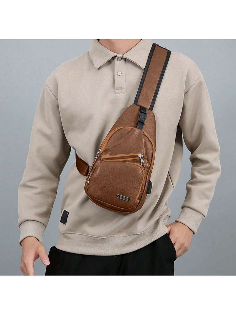 Mens PU Leather Sling Bag With - Embroidery Bag ulasan dan harga
