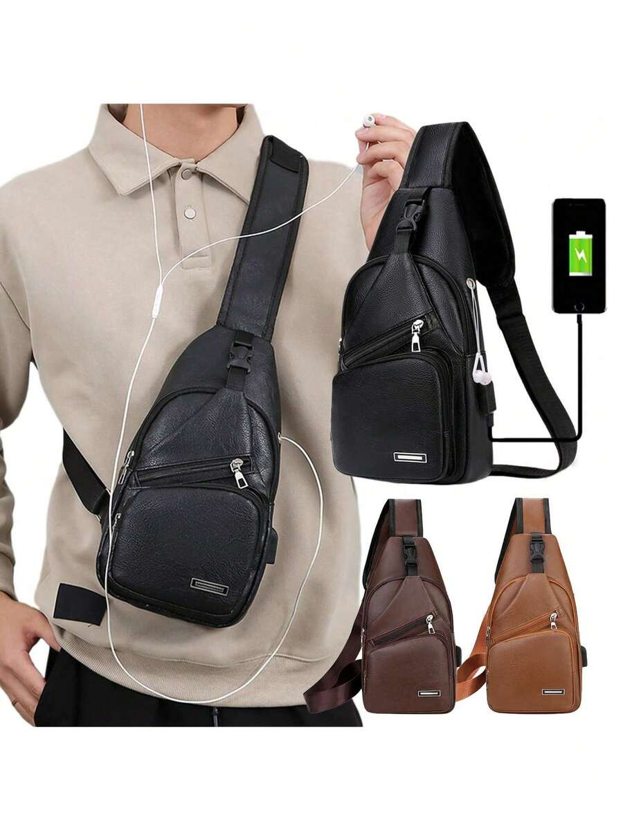Mens PU Leather Sling Bag With - Embroidery Bag ulasan dan harga