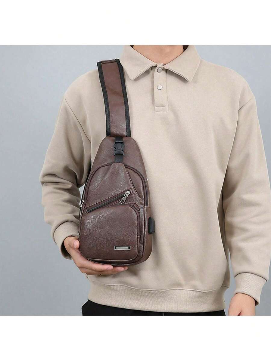 Mens PU Leather Sling Bag With - Embroidery Bag ulasan dan harga