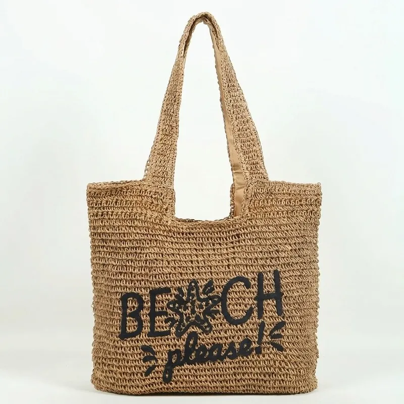 Women's handwoven straw tote b - Embroidery Bag ulasan dan harga