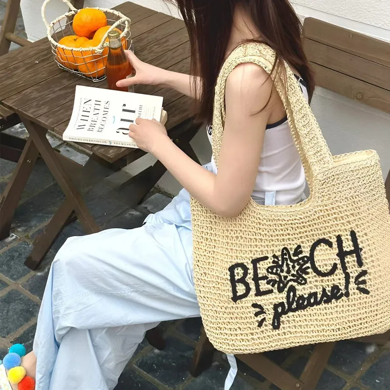 Women's handwoven straw tote b - Embroidery Bag ulasan dan harga