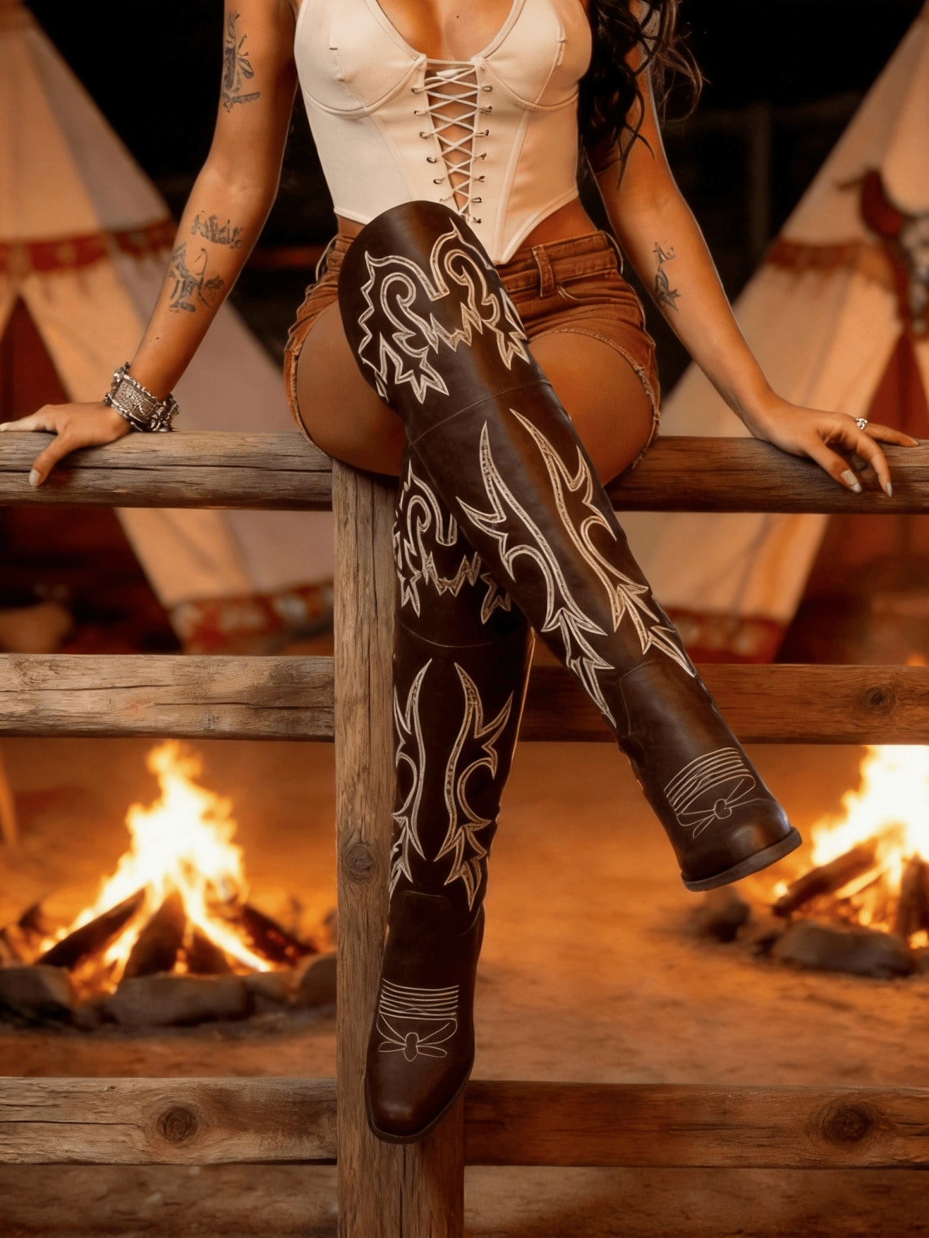Summer Boots Riding Knee Thick - Embroidery Outfit ulasan dan harga