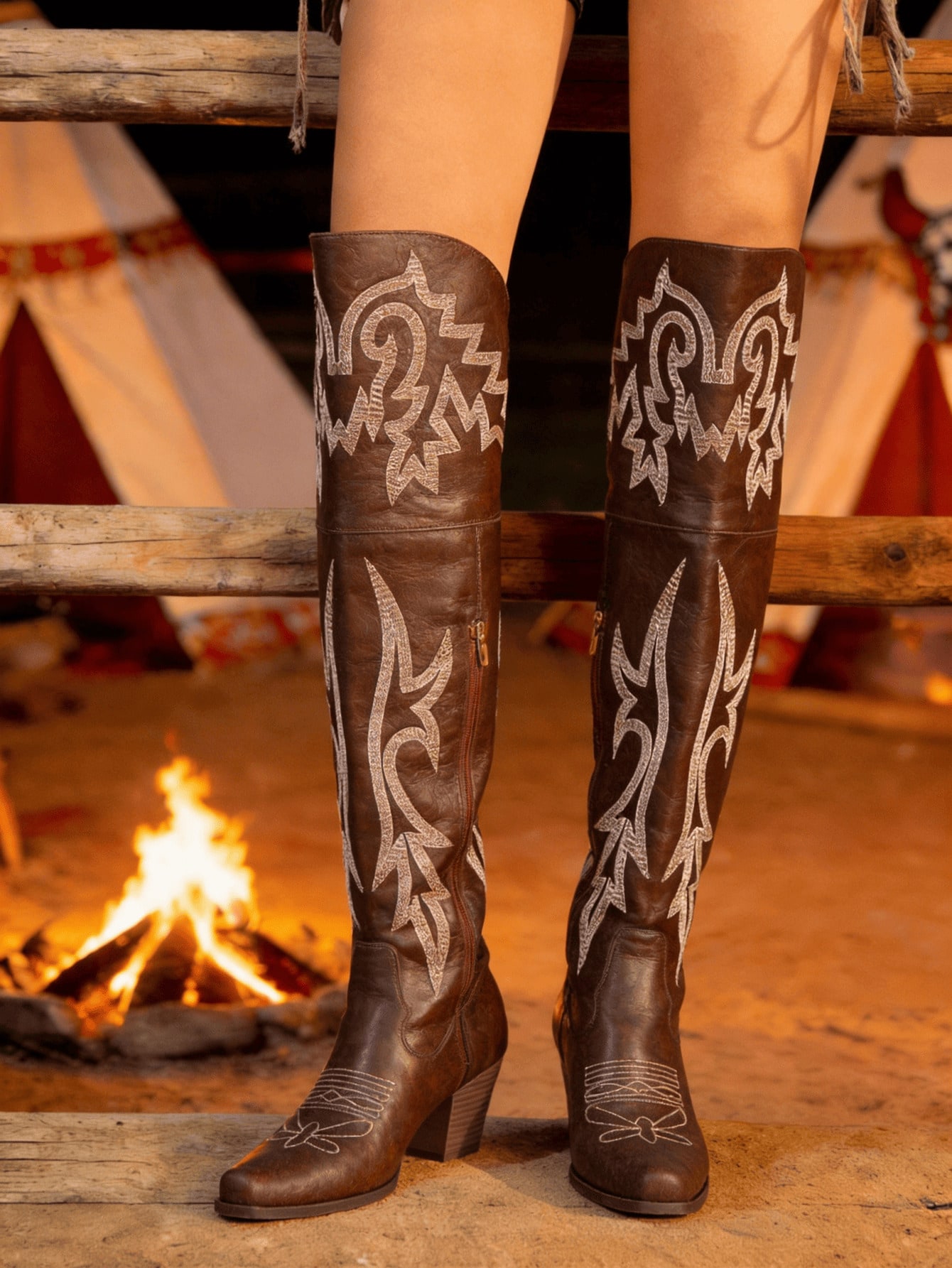 Summer Boots Riding Knee Thick - Embroidery Outfit ulasan dan harga