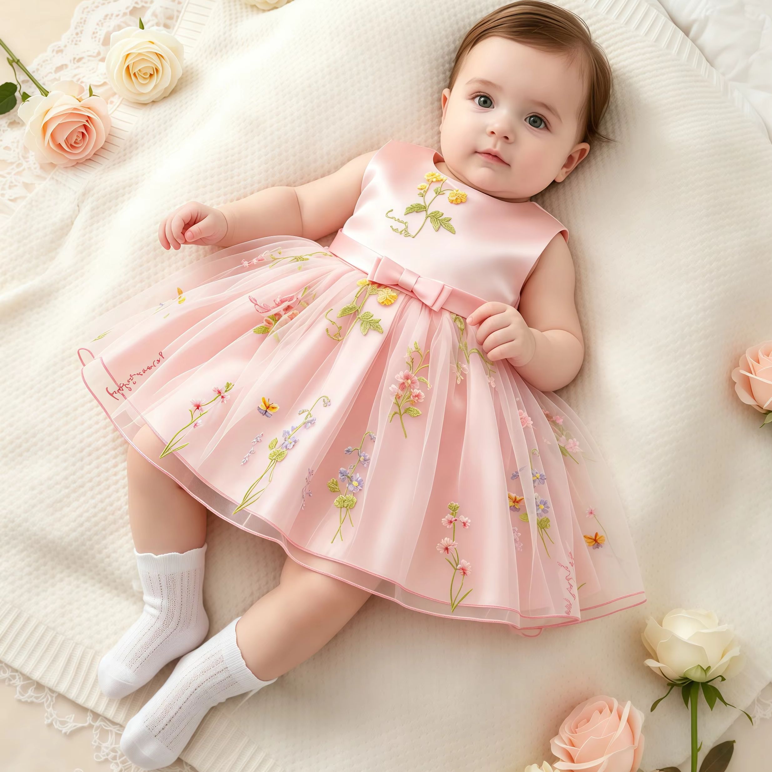 Baby Girls Party Dresses Embro - Embroidery Jersey ulasan dan harga