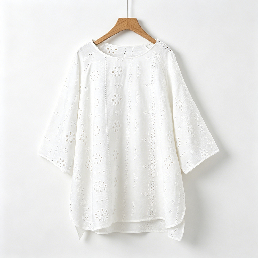 Plus Size White Hollow Embroid - Embroidery Jersey ulasan dan harga