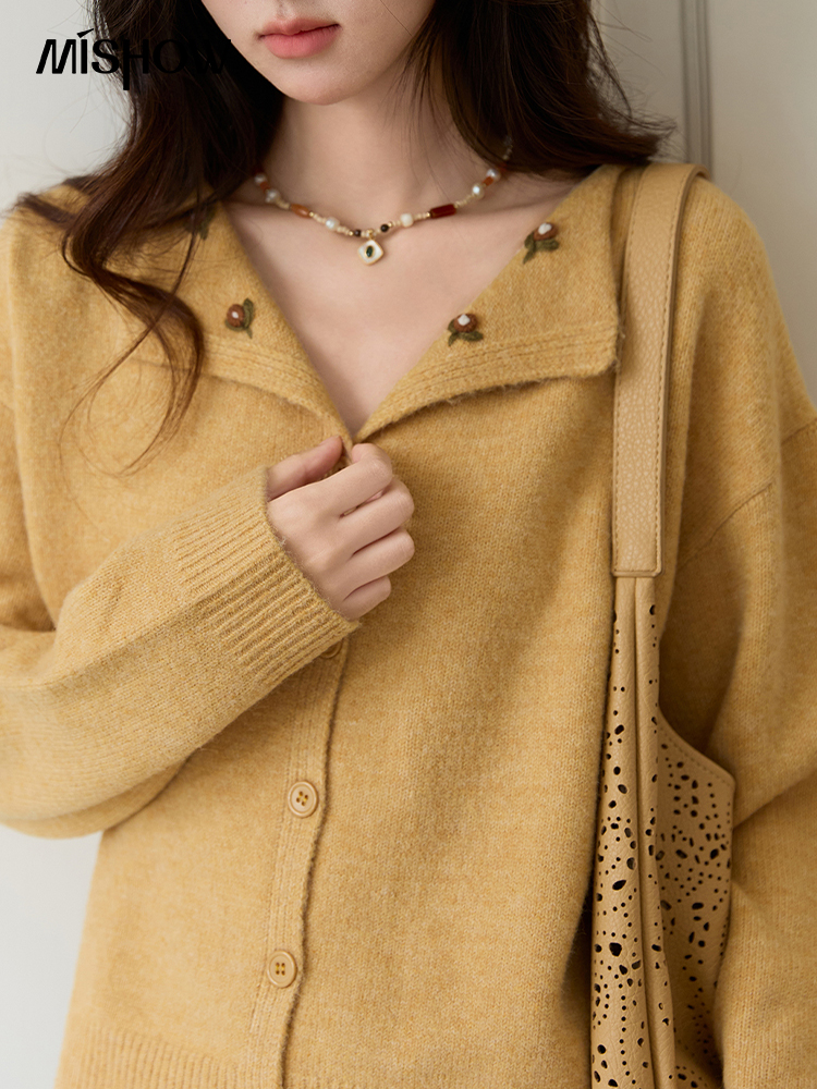 MISHOW Women's Autumn Cardigan - Embroidery Yellow Flower ulasan dan harga